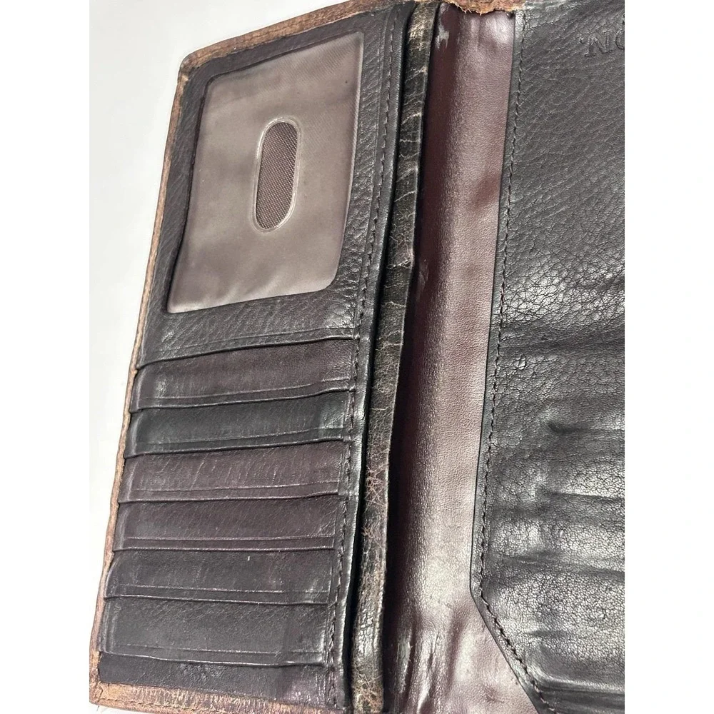 Vintage Stetson Full Grain Leather Western Checkbook Wallet Brown Distressed USA